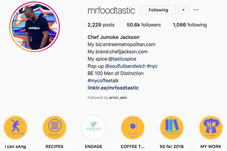 Good example of using Highlights in Instagram - Mr. Foodtastic